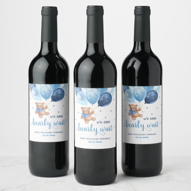 Teddy Bear Bearly Wait Baby Shower Wine Label (Bottles)