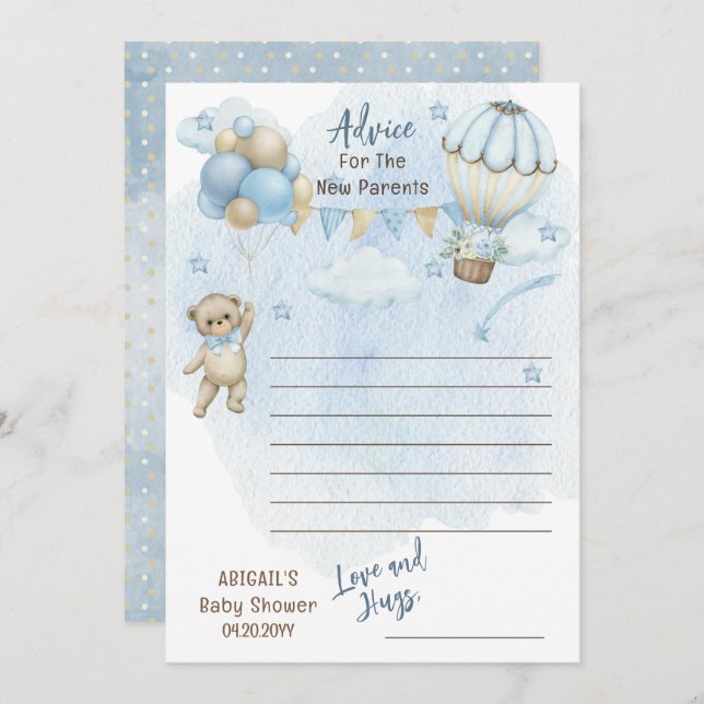 Teddy Bear Bearly Wait Boy Baby Shower Advice Invitation (Front/Back)