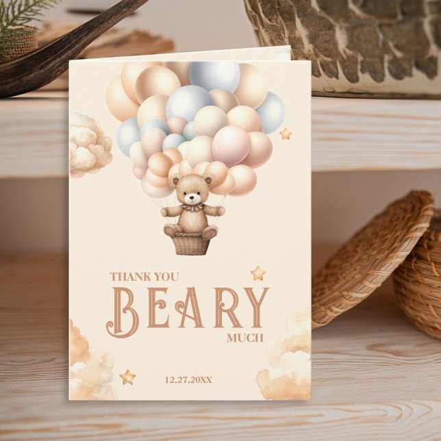 Teddy Bear Bearly Wait Gender Neutral Balloons Thank You Card (Creator Uploaded)