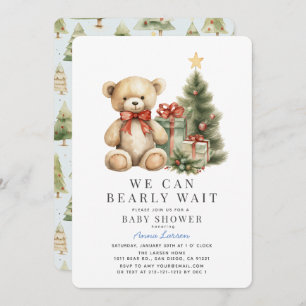 Teddy Bear Bearly Wait Holiday Boy Baby Shower Invitation