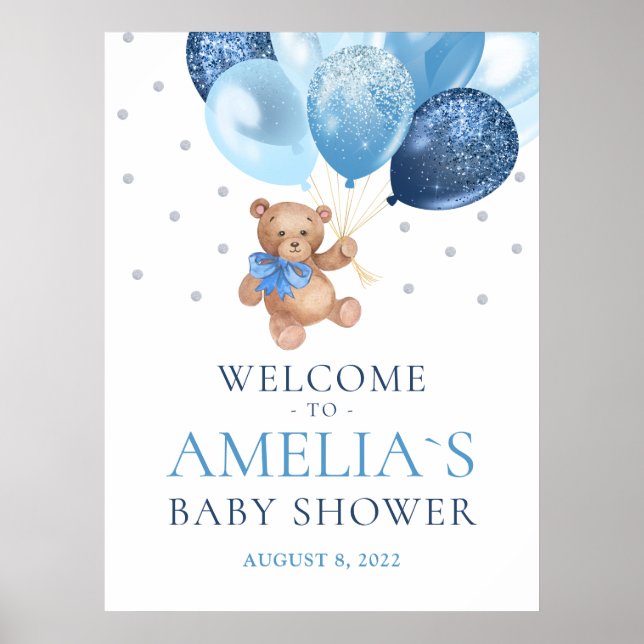 Teddy Bear Bearly Wait Welcome Baby Shower  Poster (Front)