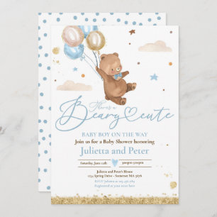 Teddy Bear Beary Cute Baby Boy Blue Baby Shower Invitation