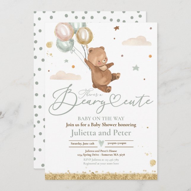 Teddy Bear Beary Cute Gender Neutral Baby Shower Invitation (Front/Back)