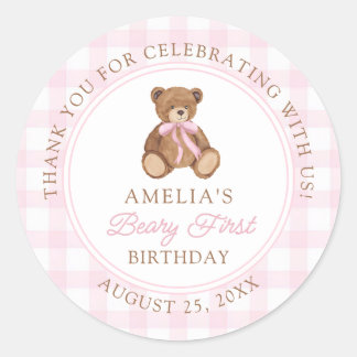 Teddy Bear Beary First 1st Birthday Party Classic Round Sticker