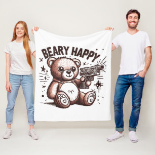 Teddy Bear Beary Happy Fleece Blanket