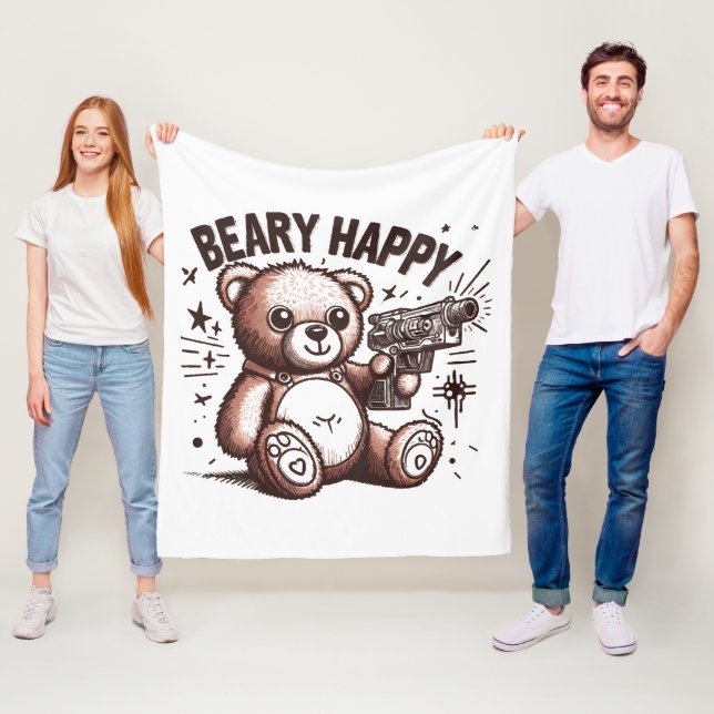 Teddy Bear Beary Happy Fleece Blanket (In Situ)
