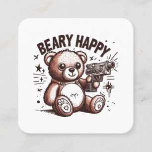 Teddy Bear Beary Happy Square Business Card