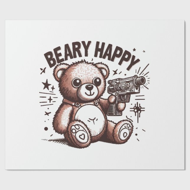 Teddy Bear Beary Happy Wrapping Paper (Flat)