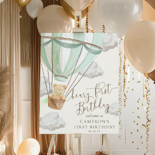 Teddy Bear Beary Mint First Birthday Welcome Sign