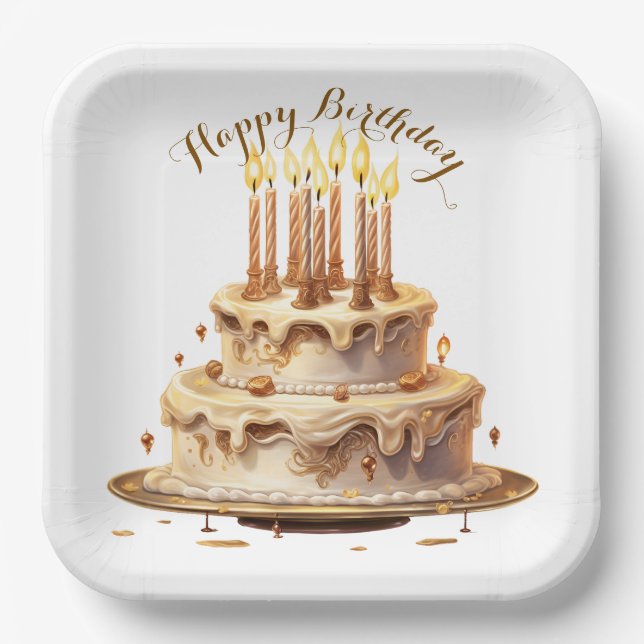 Teddy Bear Beige Balloon Birthday Paper Plate (Front)