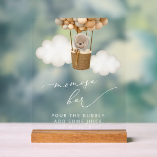Teddy Bear, Beige Balloons, Baby Shower Momosa Bar Acrylic Sign
