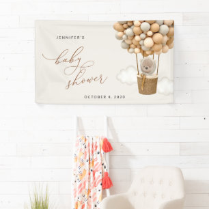 Teddy Bear, Beige Balloons, Baby Shower Welcome Banner