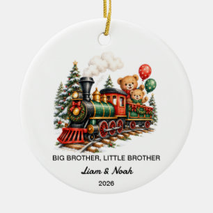Teddy Bear Big Brother Little Brother Christmas Ceramic Ornament