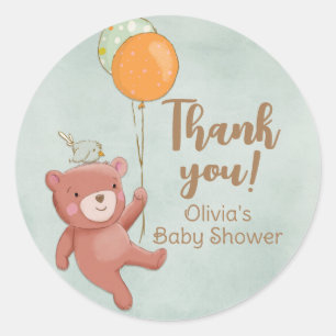 Teddy Bear, Bird and Balloons Baby Shower Classic Round Sticker