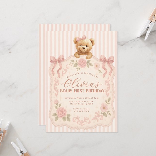 Teddy Bear Birthday Invitation  (Front/Back In Situ)