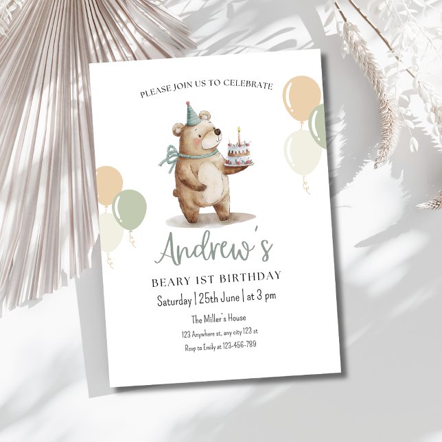 Teddy Bear Birthday Invitation, Beary 1st Birthday Invitation (Creator Uploaded)