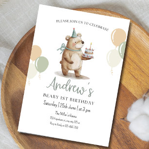 Teddy Bear Birthday Invitation, Beary 1st Birthday Invitation