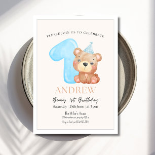 Teddy Bear Birthday Invitation, Minimalist bear  Invitation