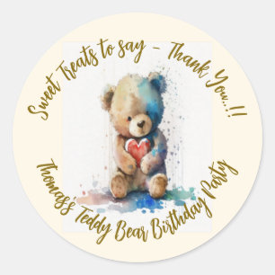Teddy Bear Birthday Party Classic Round Sticker
