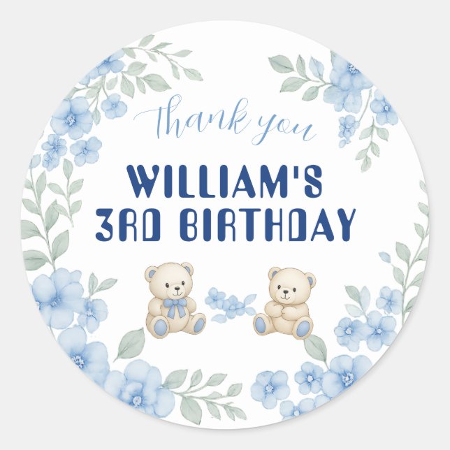 Teddy Bear Birthday Party Classic Round Sticker (Front)