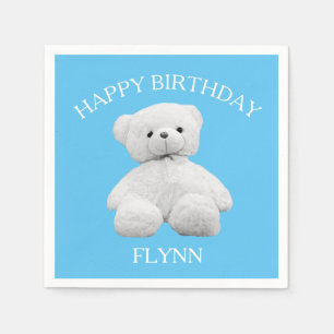 Teddy bear birthday party custom baby blue napkin