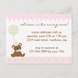 Teddy Bear Birthday Party Invitation Postcard