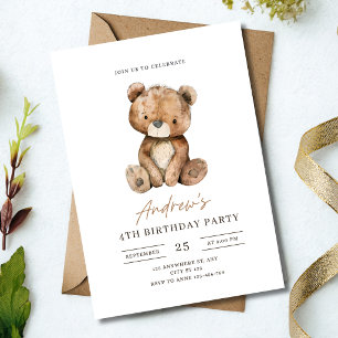 Teddy Bear Birthday Party Minimalist Kids Birthday Invitation