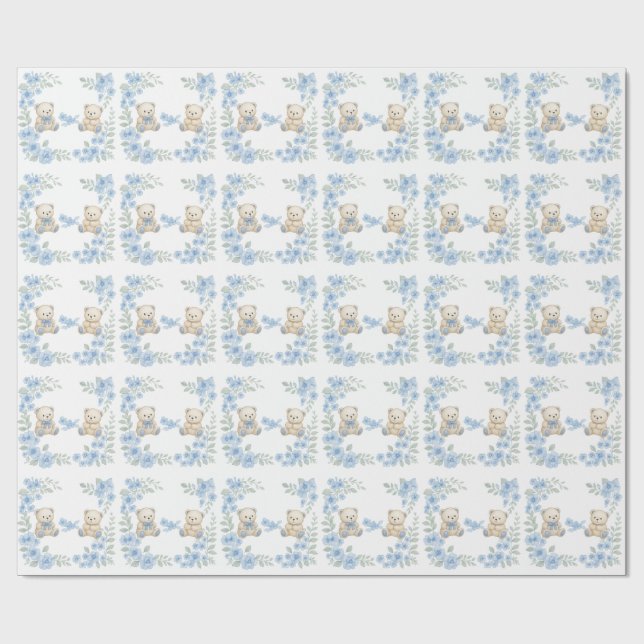 Teddy Bear Birthday Party Wrapping Paper (Flat)