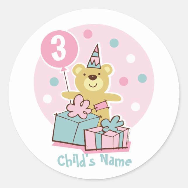 Teddy Bear Birthday Sticker - Customised (Front)