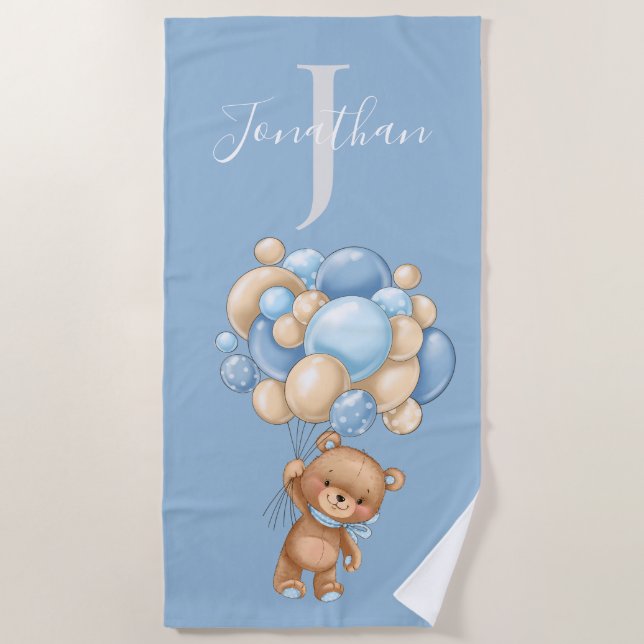 Teddy Bear Blue Adorable Beach Towels (Front)