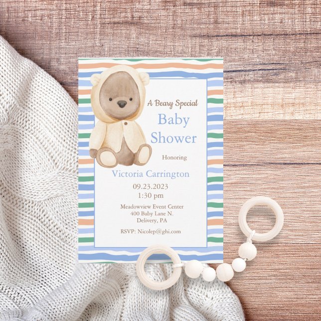 Teddy Bear Blue Baby Boy Baby Shower Invitation (Creator Uploaded)