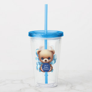 Teddy Bear Blue Baby Shower Acrylic Tumbler