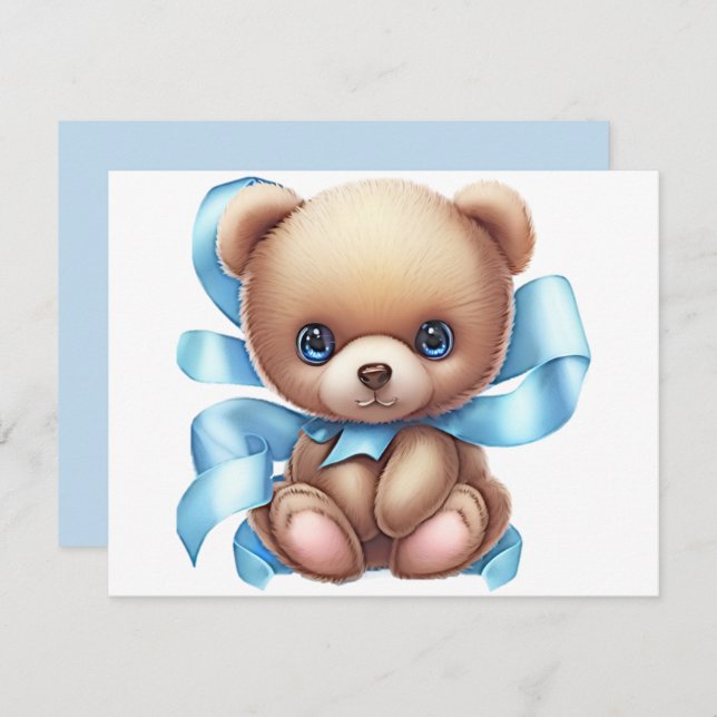 Teddy Bear Blue Baby Shower Book Request Enclosure (Front/Back)