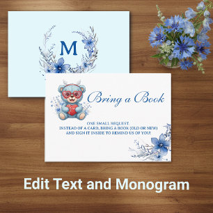 Teddy Bear Blue Baby Shower Bring a Book Enclosure Card