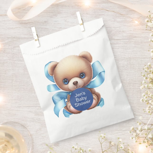 Teddy Bear Blue Baby Shower Favour Bag (Clipped)