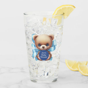 Teddy Bear Blue Baby Shower Glass