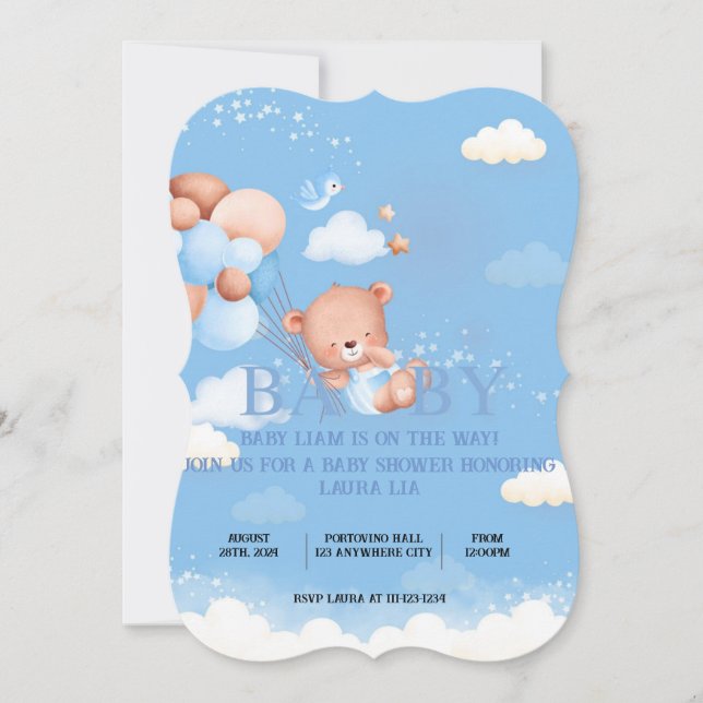 TEDDY BEAR BLUE Baby Shower Invitation (Front)