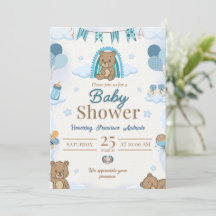 Teddy Bear Blue Baby Shower Invitation