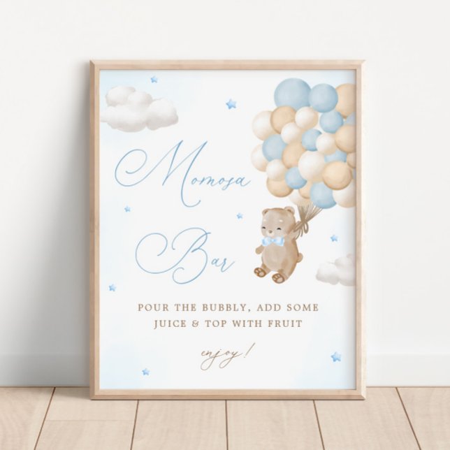 Teddy Bear Blue Baby Shower Mimosa Bar Poster (Creator Uploaded)
