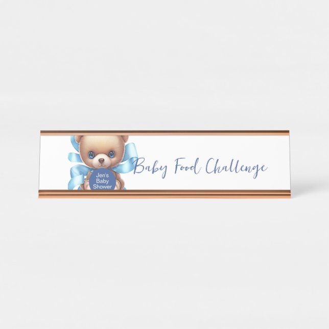 Teddy Bear Blue Baby Shower Tabletop Sign (Front)