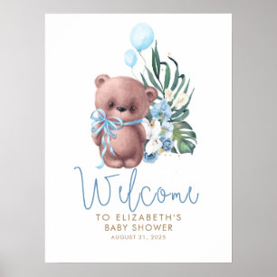 Teddy Bear Blue Baby Shower Welcome Sign