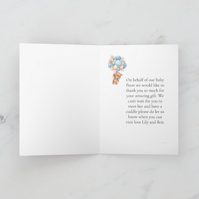 Teddy Bear Blue Balloon Amazing Gift Thank you  Ca Card (Inside)