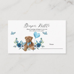 Teddy Bear Blue Balloon Baby Shower Diaper Raffle Enclosure Card