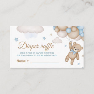 Teddy Bear Blue Balloon Baby Shower Diaper Raffle Enclosure Card