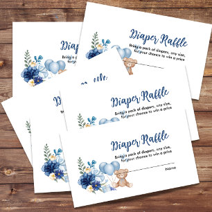 Teddy Bear Blue Balloon Baby Shower Diaper Raffle Enclosure Card