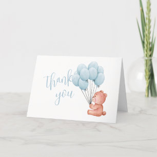 Teddy Bear Blue Balloon Baby Shower Thank You Card