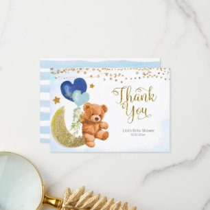 Teddy Bear Blue Balloon Baby Shower Thank You card