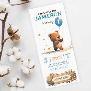 Teddy bear blue balloon Beary first birthday Invitation