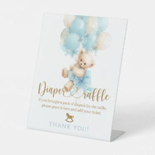 Teddy Bear Blue Balloon Bow Baby Boy Shower Pedestal Sign