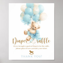 Teddy Bear Blue Balloon Bow Baby Boy Shower